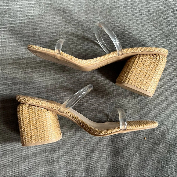 Dolce Vita Natie rattan straw block heel clear strap sandal tan size 8 - Picture 3 of 6